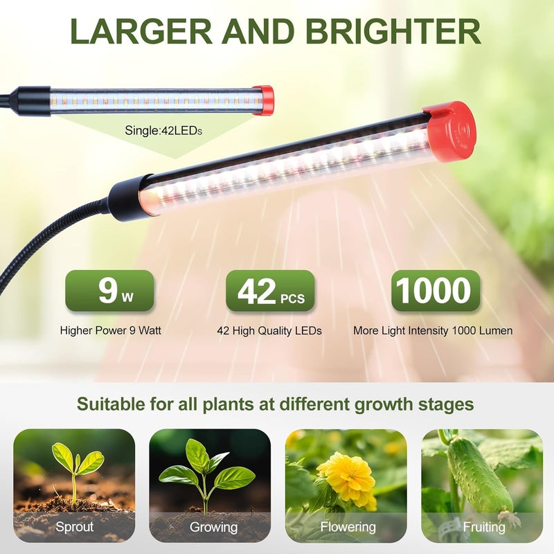 FECiDA 4-Pack Clip Grow Lights for Indoor Plants with Timer 4,8,12 Hr, 9W Power Home Plug, 2025 Brightest Mini LED Grow Light for Bonsai, Pot Plants, Small Full Spectrum Plant Growing Lamps - Image 4